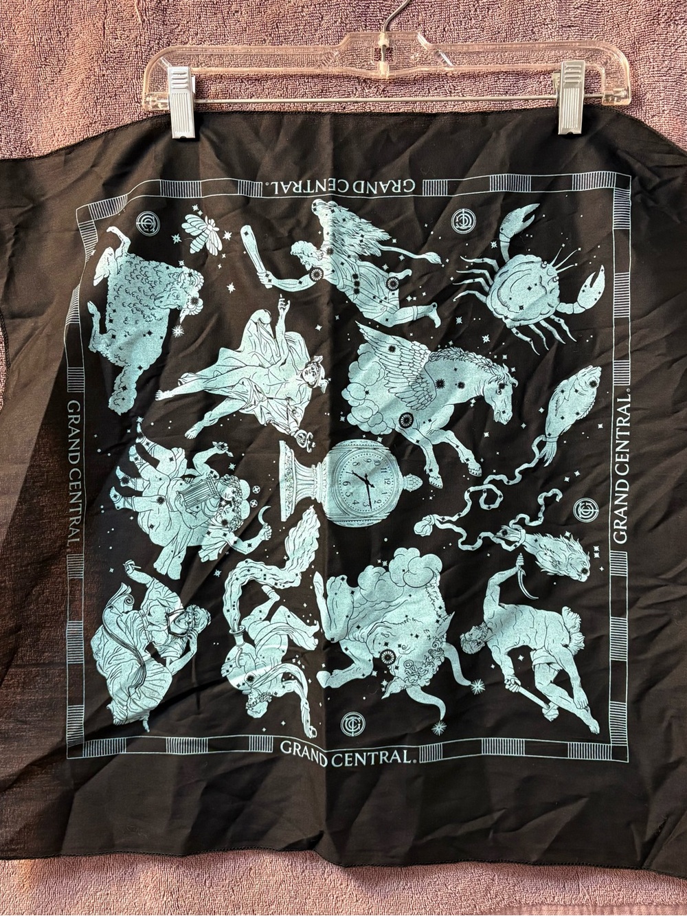 Grand Central Terminal Zodiac Bandanas Set of 3 Black Turquoise 20x20 Unused